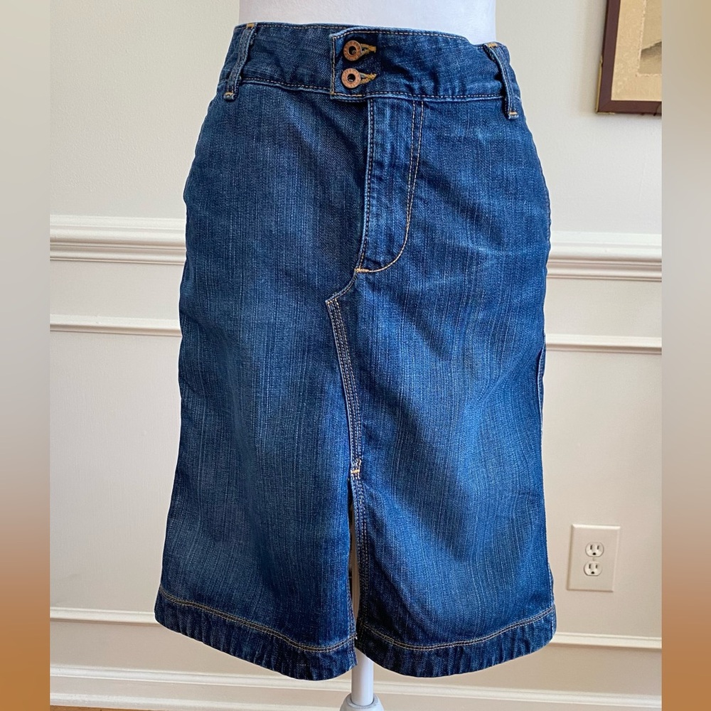 AG Adriano Goldschmied Demure Denim Pencil Skirt Front Slit Pockets size 29